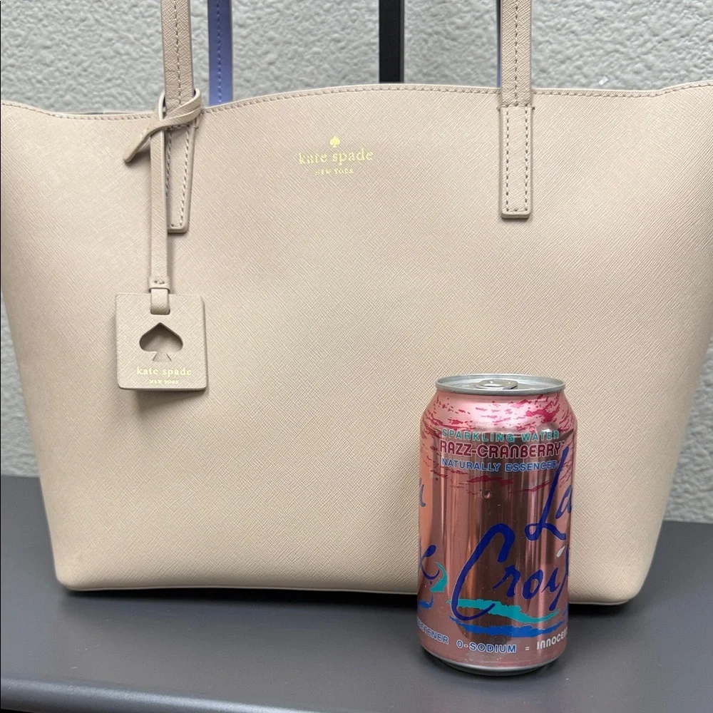 Kate Spade Beige Tote with periwinkle Interior